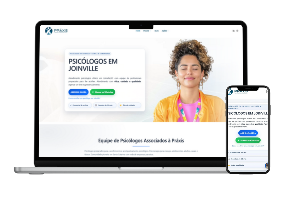 Site institucional para clínica de psicologia em Joinville com sistema de agendamento online e gestão de pacientes