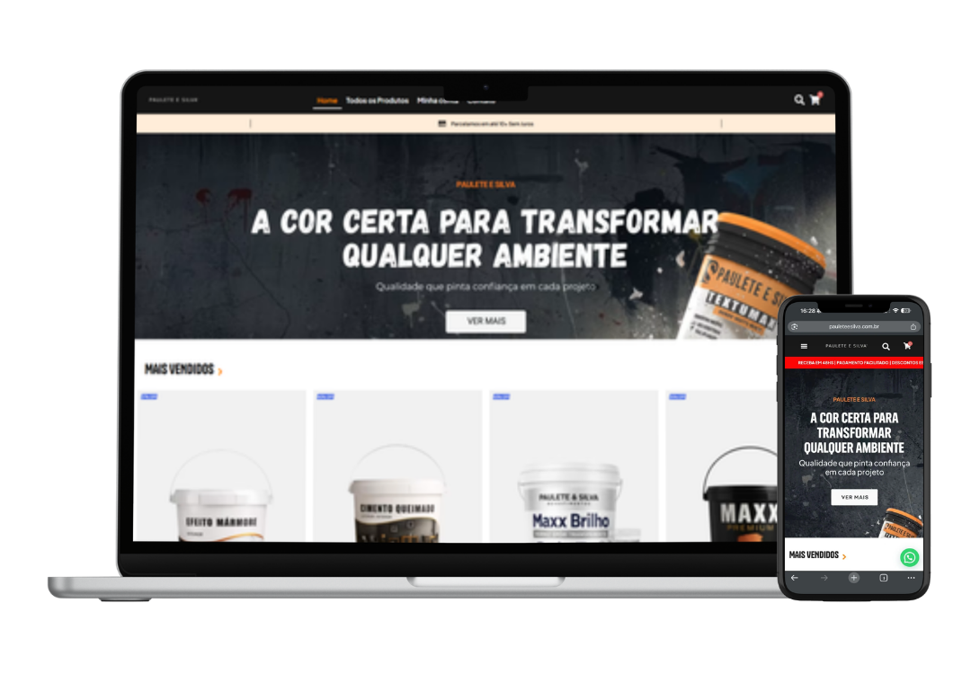 Criação de loja virtual de tintas decorativas Paulete e Silva desenvolvida pela Pro Soma Digital