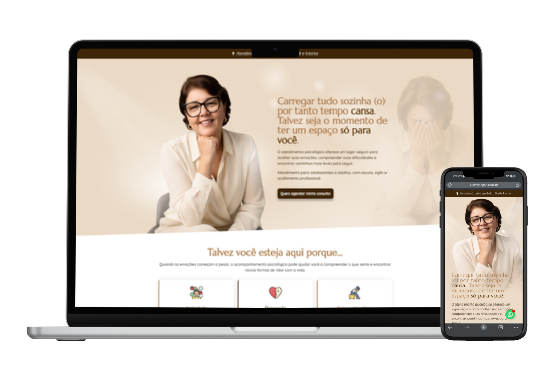 Landing page da psicóloga Luci Menegon para atendimento psicológico online no Brasil e exterior