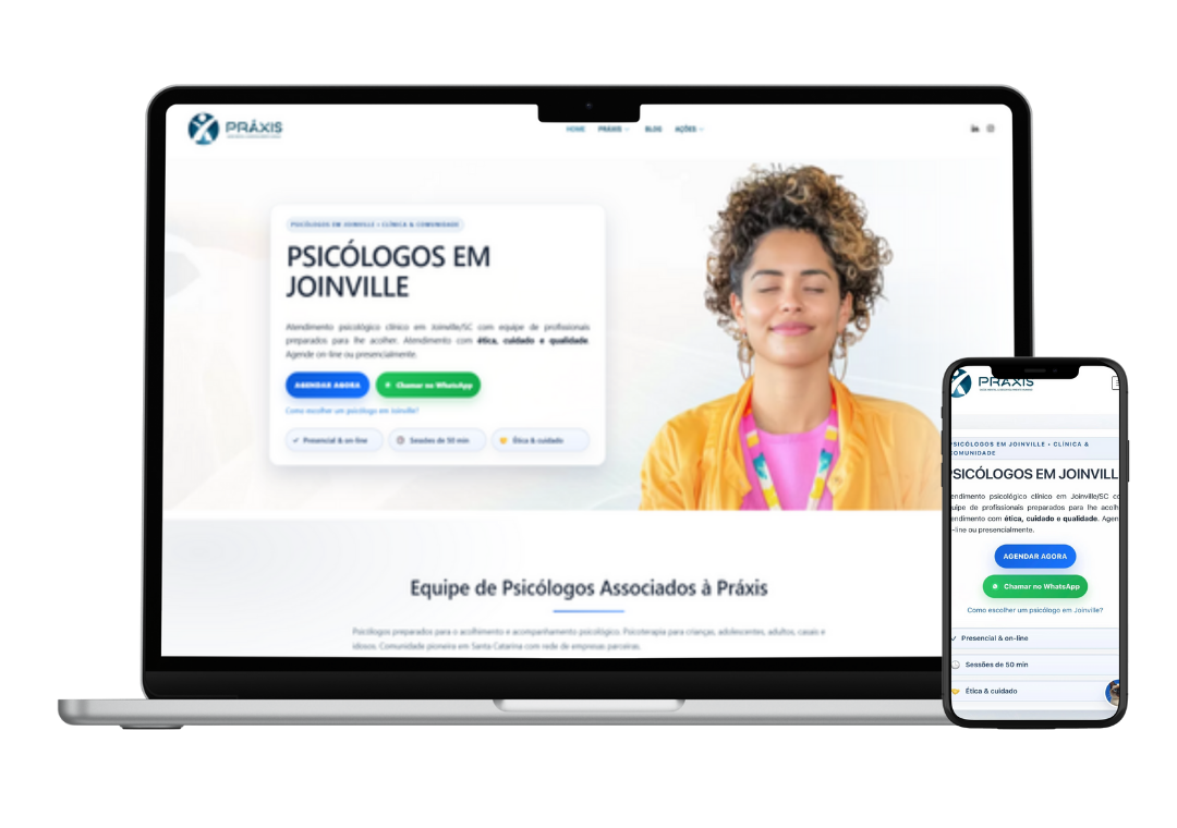 Site institucional para clínica de psicologia em Joinville com sistema de agendamento online e gestão de pacientes