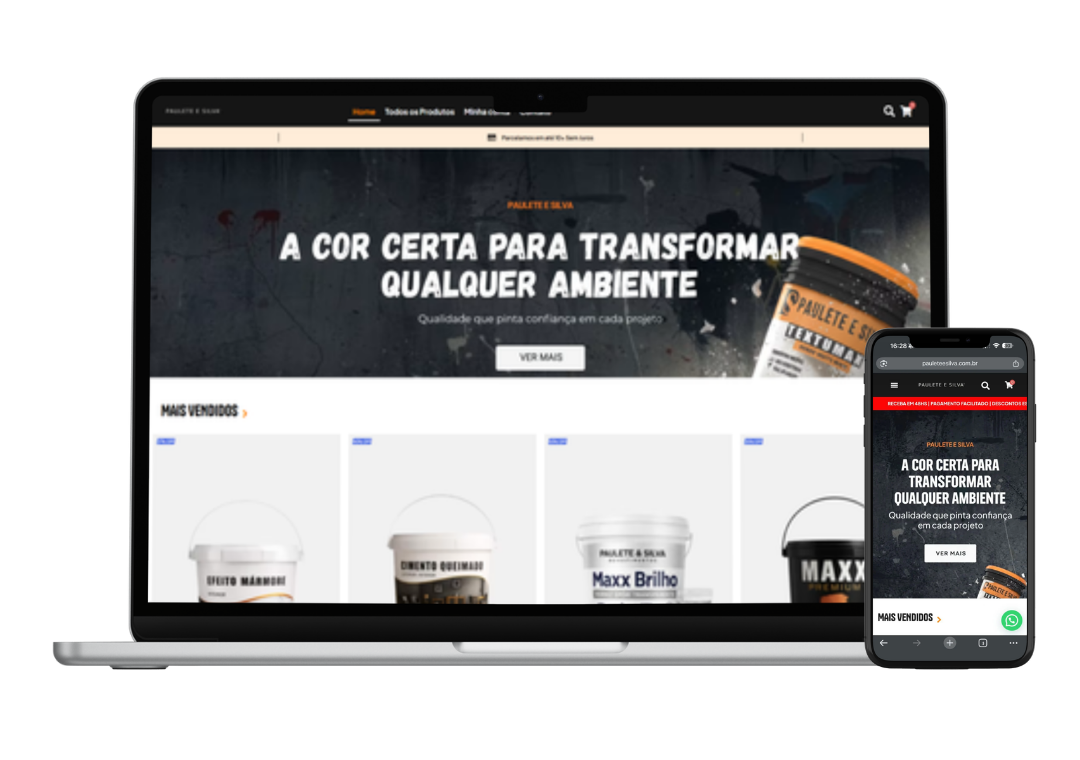Criação de loja virtual de tintas decorativas Paulete e Silva desenvolvida pela Pro Soma Digital