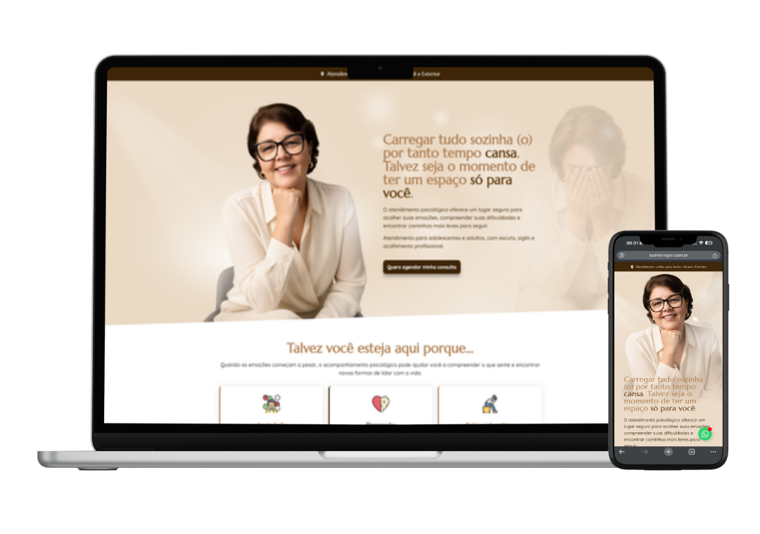 Landing page da psicóloga Luci Menegon para atendimento psicológico online no Brasil e exterior